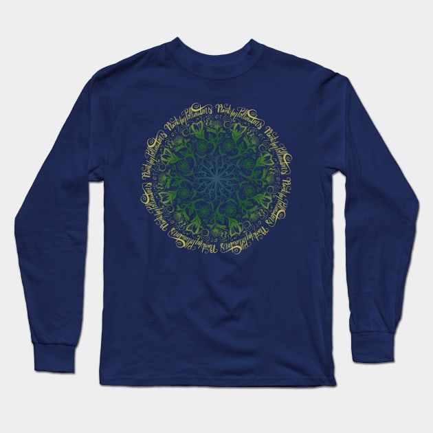 Plant For Pollinators Gold Lettering Mandala Filigree Long Sleeve T-Shirt by bubbsnugg